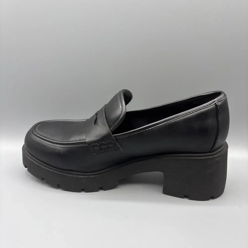 Torrid Chunky Lug Sole Penny Loafers Size 10 WW Wide Black Faux Leather Academia
